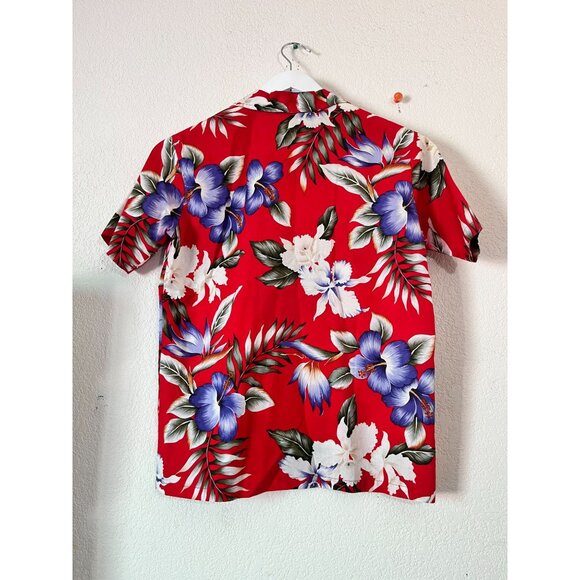 KYs International Men Red Floral Hawaiian Shirt XL Cotton Short Sleeve Button Up - Picture 4 of 8